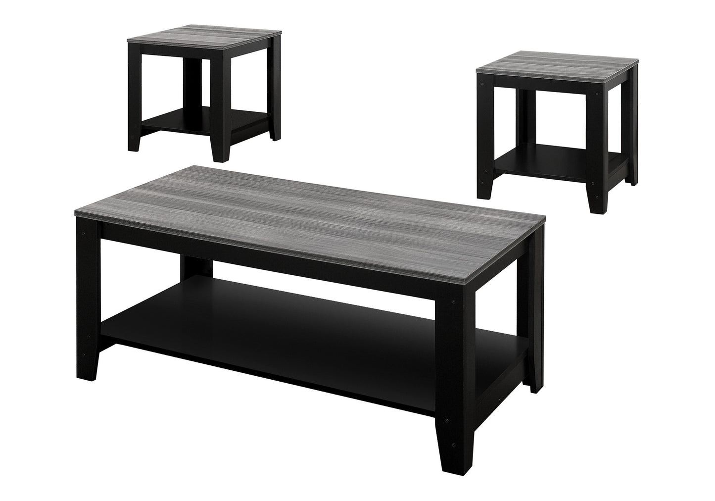 Set of Three 42" Gray And Black Coffee Table With Shelf - Loft&Timber