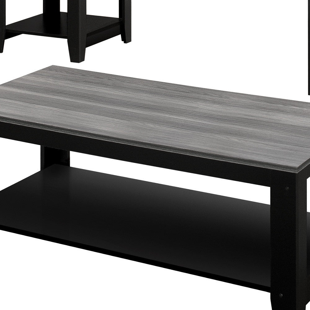 Set of Three 42" Gray And Black Coffee Table With Shelf - Loft&Timber