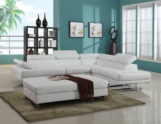 White Leather L Shaped Two Piece Corner Sectional - Loft&Timber