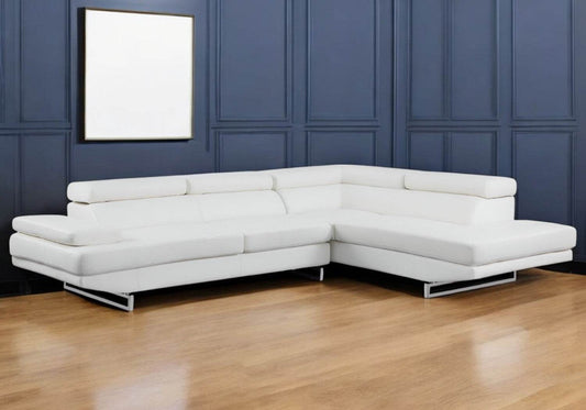 White Leather L Shaped Two Piece Corner Sectional - Loft&Timber