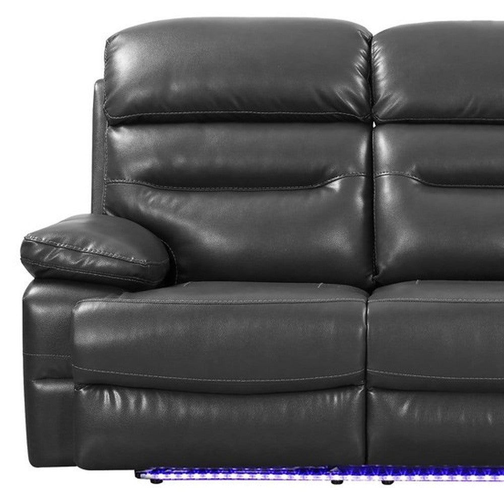 89" Gray Faux Leather USB Sofa With Black Legs-6