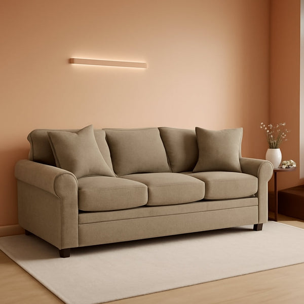 Sumptuously Upholstered Sofa Rolled Arms And Wood Legs-0
