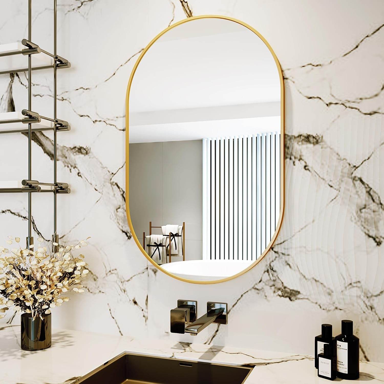 Oval Mirrors,Oval Bathroom Mirrors,20X28 Gold Mirror for Wall,Wall Mirror,Bathroom Mirrors for over Sink(Gold) - Loft&Timber