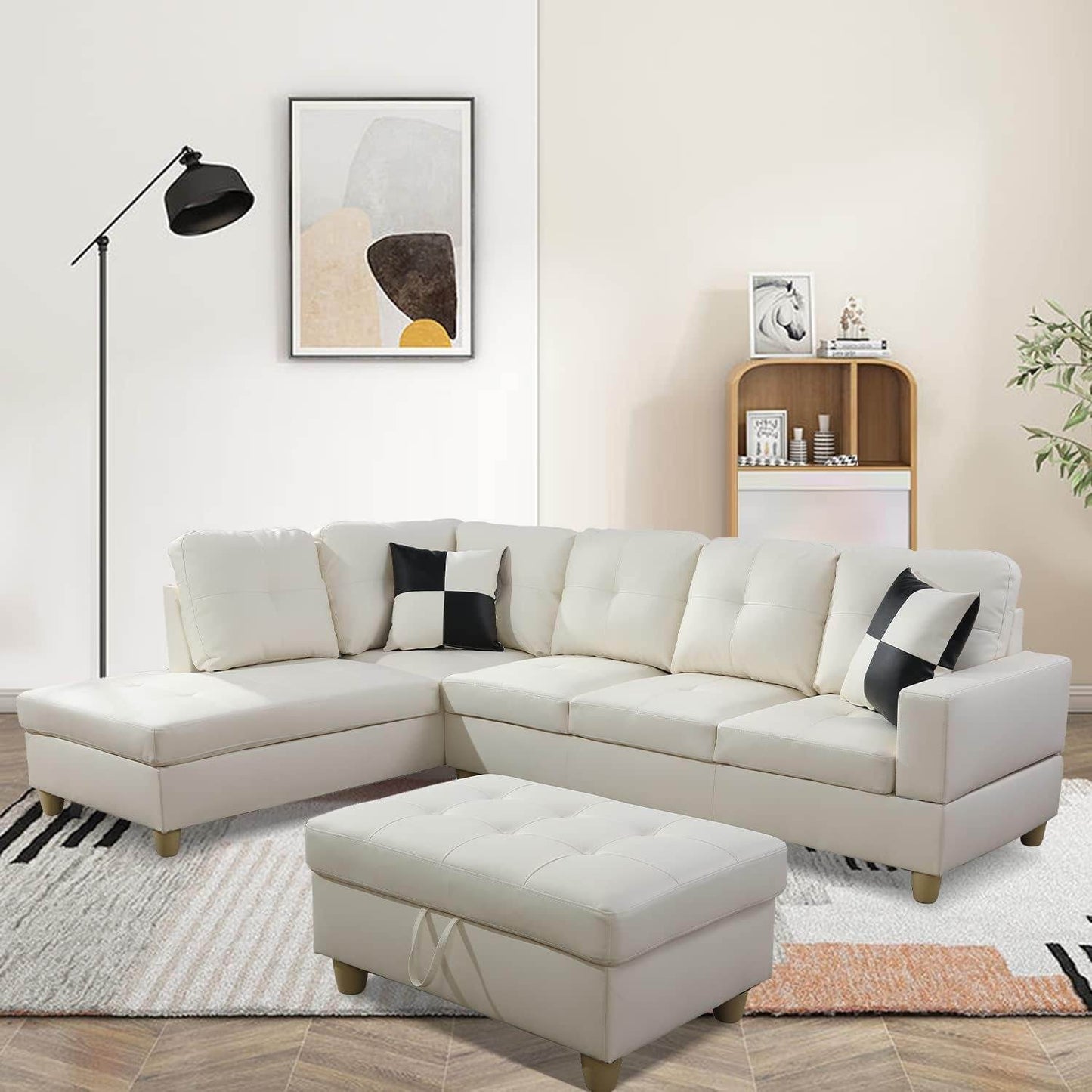 Ponliving Furniture Modern L-Shaped Leather Sectional Sofa Left Hand Facing (White) - Loft&Timber