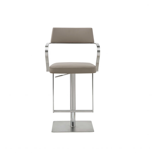 21 " Taupe And Silver Stainless Steel Bar Chair - Loft&Timber