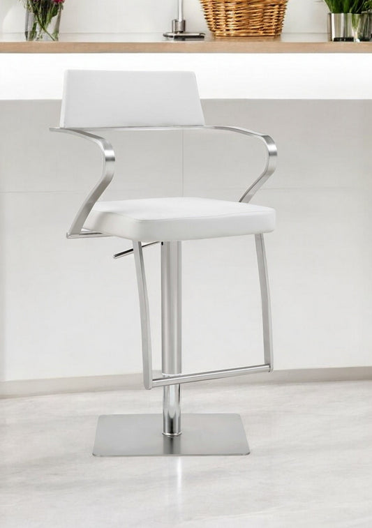 21 " White And Silver Stainless Steel Bar Chair - Loft&Timber