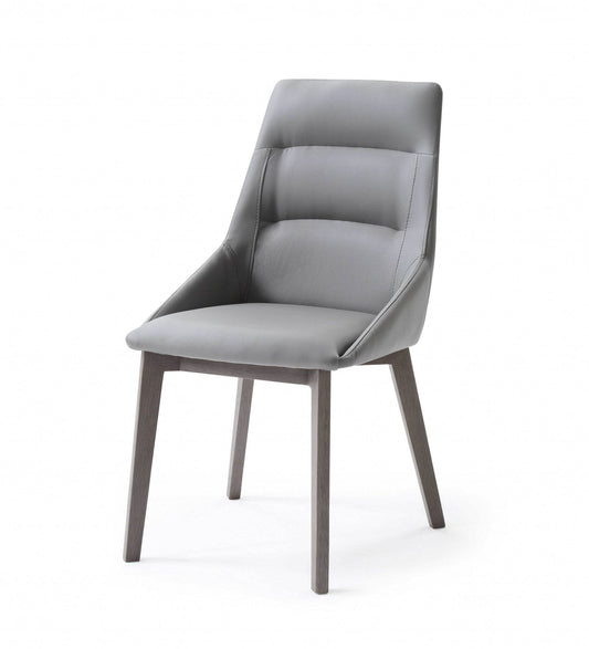Set of Two Gray Upholstered Faux Leather Dining Side Chairs - Loft&Timber