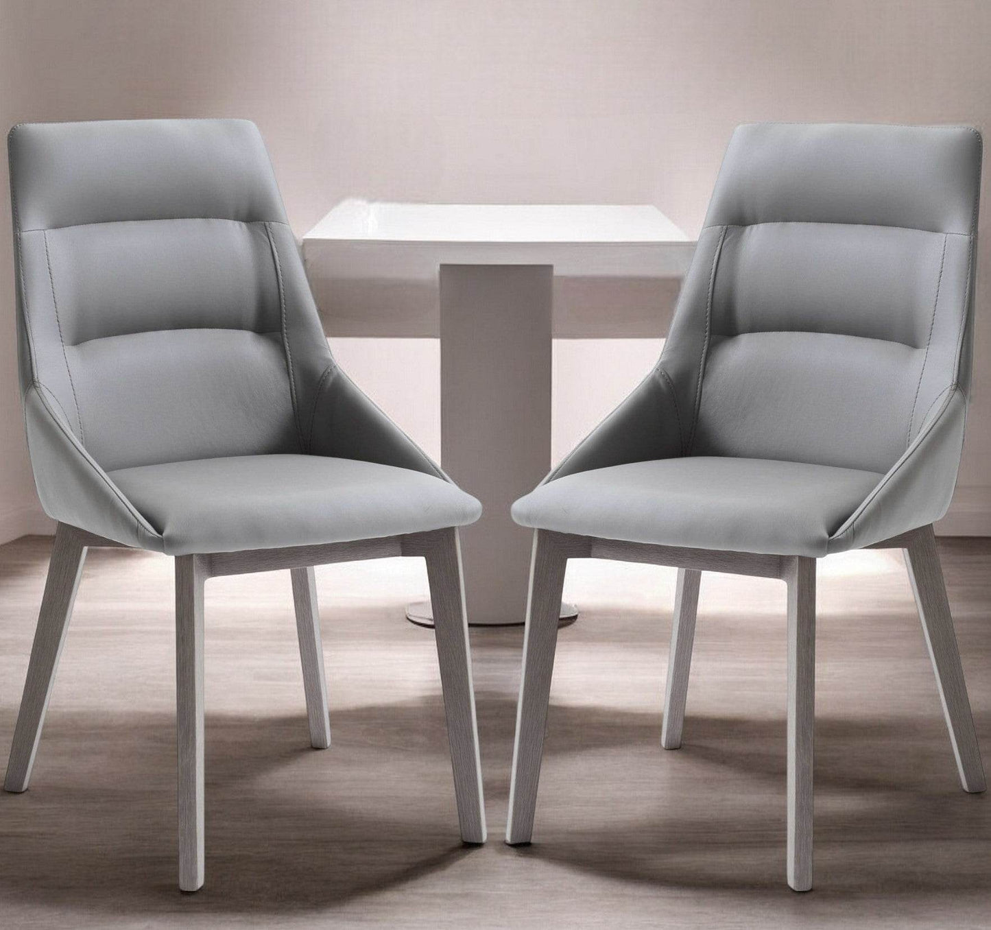 Set of Two Gray Upholstered Faux Leather Dining Side Chairs - Loft&Timber