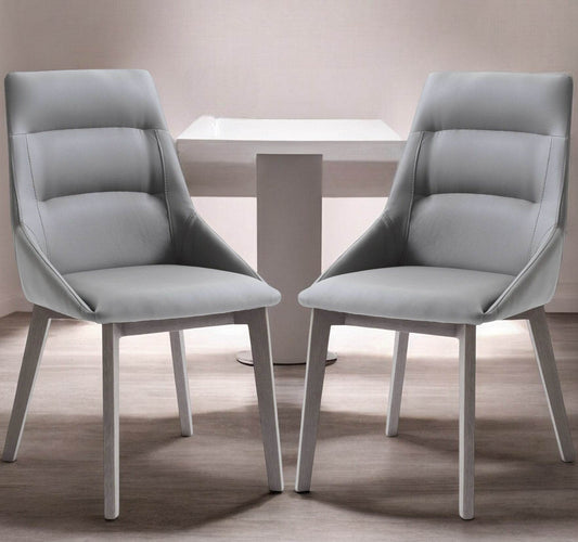 Set of Two Gray Upholstered Faux Leather Dining Side Chairs - Loft&Timber