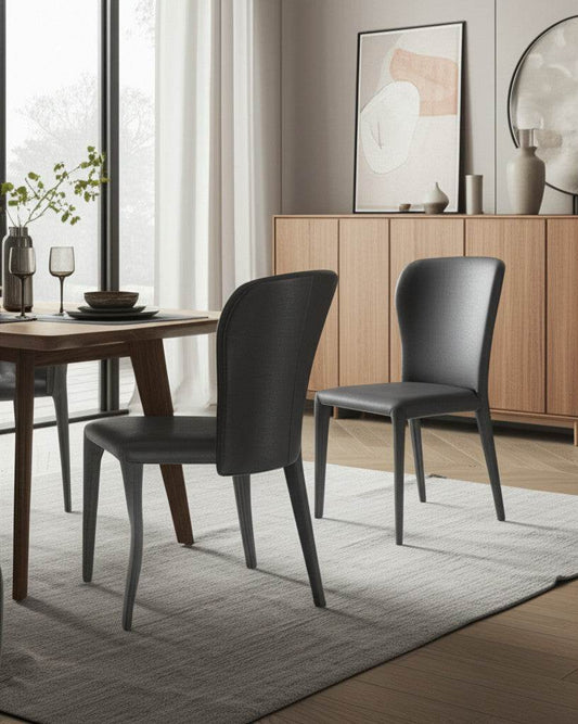 Set of Two Gray Upholstered Faux Leather Dining Side Chairs - Loft&Timber