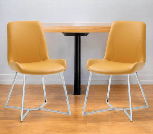 Set of Two Orange and Silver Upholstered Dining Side Chairs - Loft&Timber