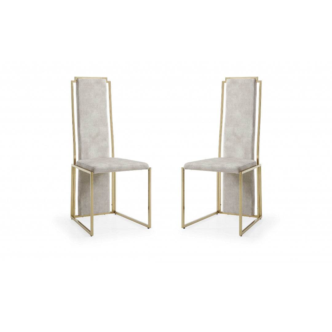 Set of Two Beige and Gold Upholstered Dining Side Chairs - Loft&Timber
