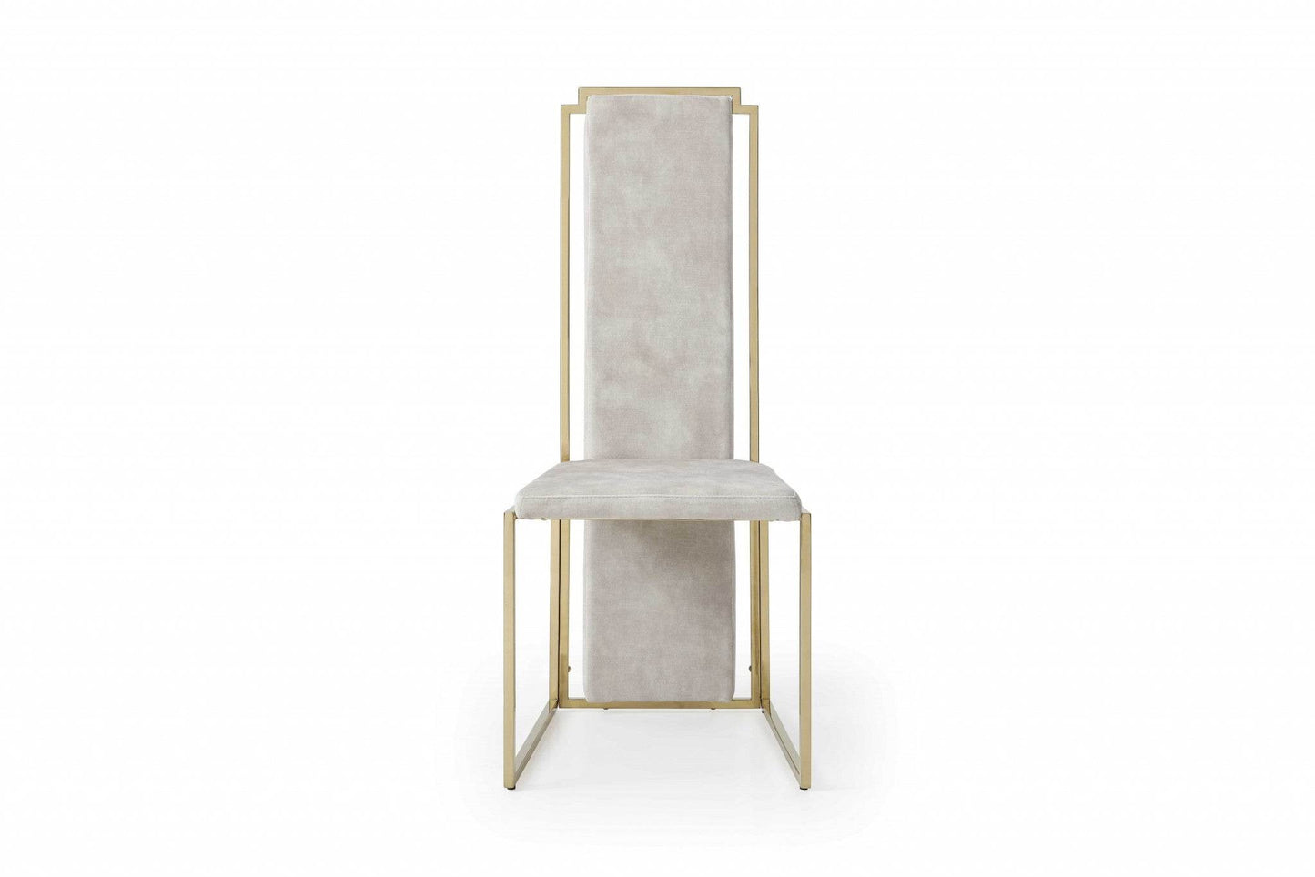Set of Two Beige and Gold Upholstered Dining Side Chairs - Loft&Timber