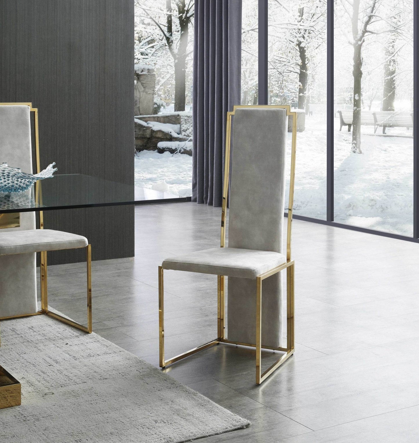 Set of Two Beige and Gold Upholstered Dining Side Chairs - Loft&Timber