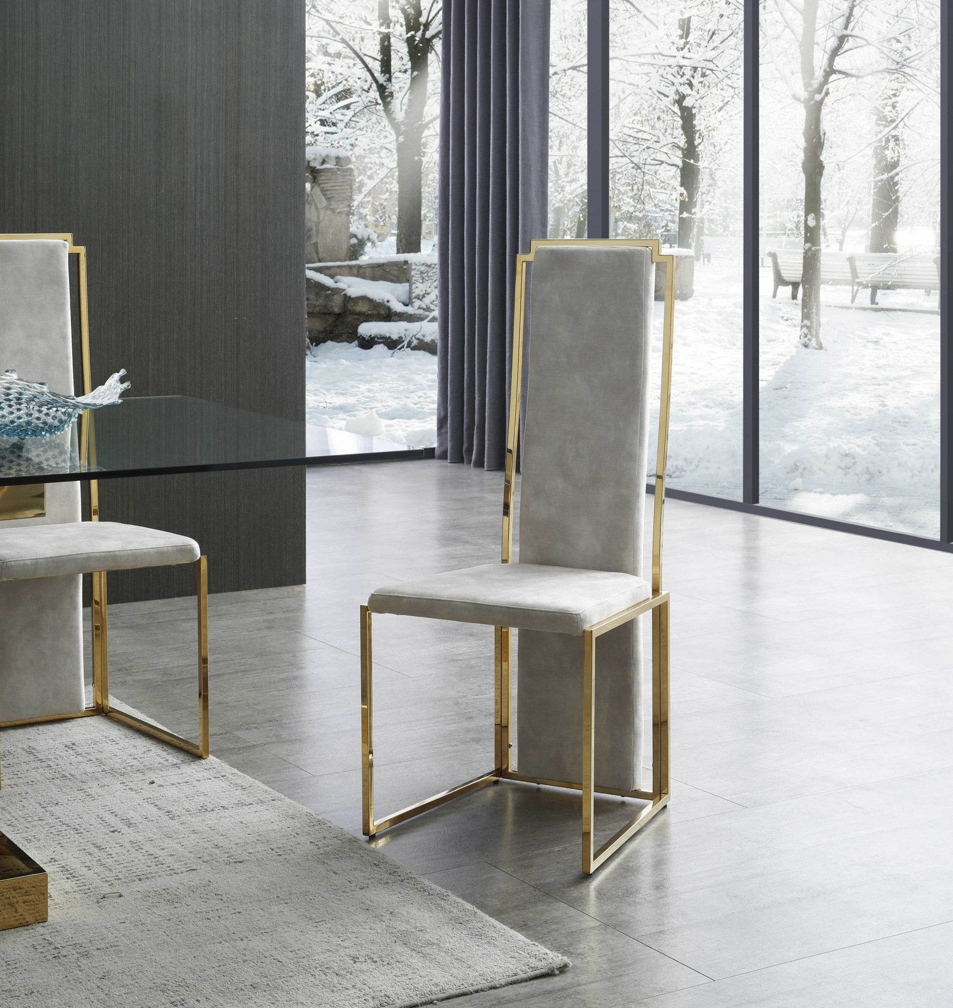 Set of Two Beige and Gold Upholstered Dining Side Chairs - Loft&Timber