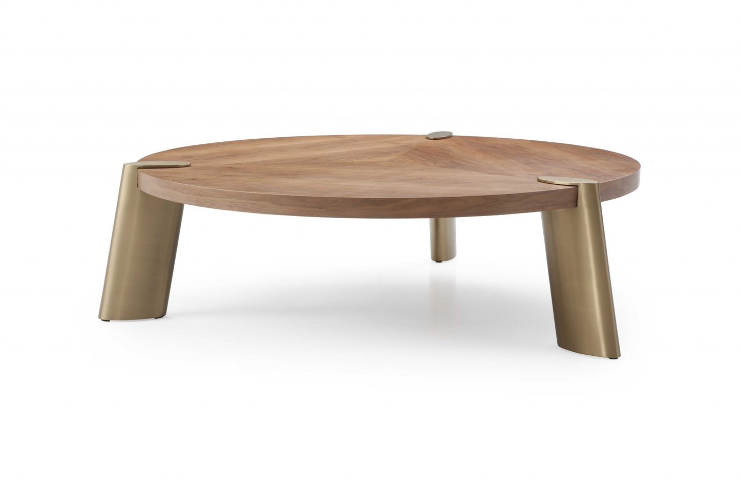 55" Brown and Gold Wood And Stainless Steel Round Coffee Table - Loft&Timber