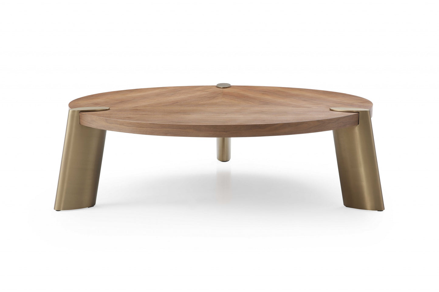 55" Brown and Gold Wood And Stainless Steel Round Coffee Table - Loft&Timber