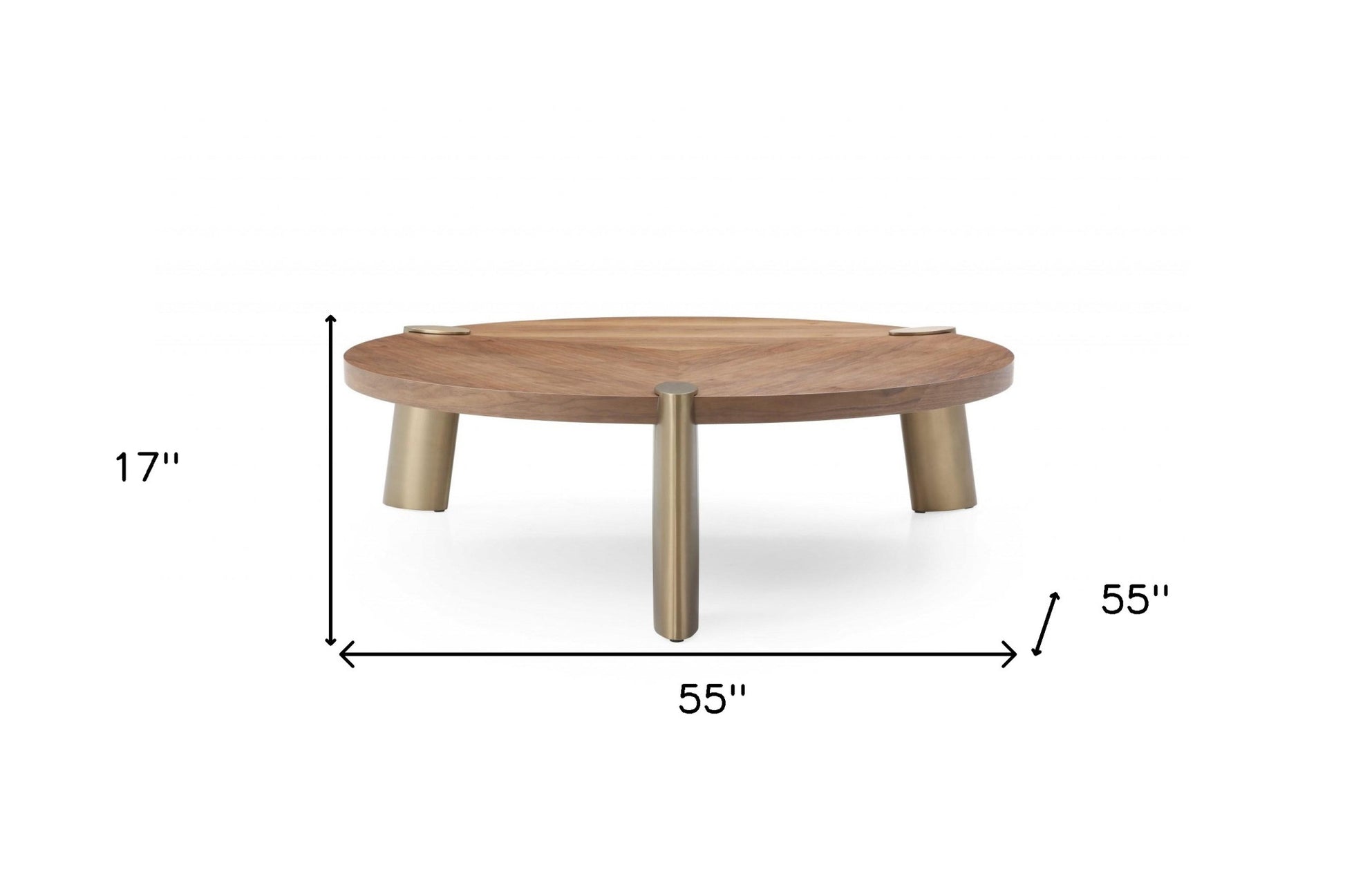 55" Brown and Gold Wood And Stainless Steel Round Coffee Table - Loft&Timber