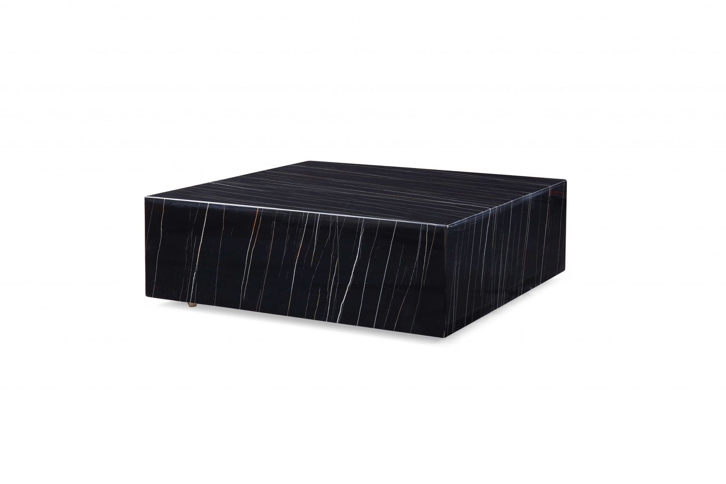 35" Black Genuine Marble And Brass Square Coffee Table - Loft&Timber