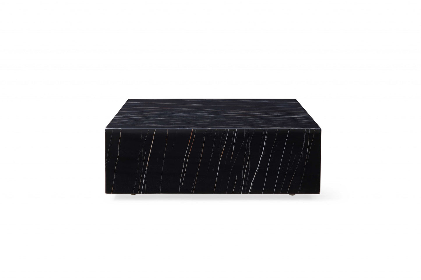 35" Black Genuine Marble And Brass Square Coffee Table - Loft&Timber