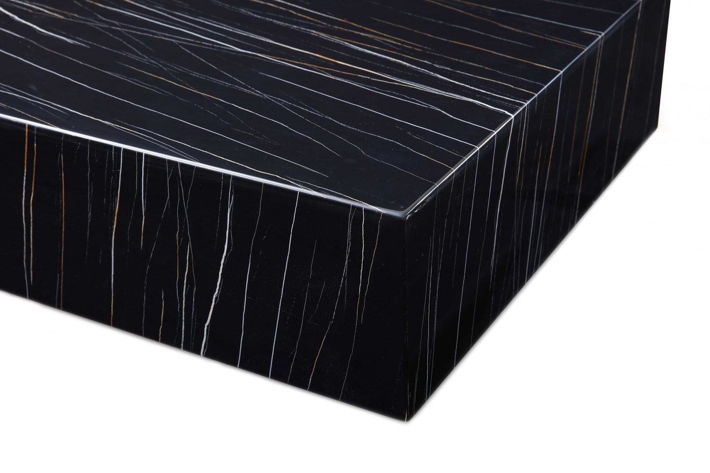 35" Black Genuine Marble And Brass Square Coffee Table - Loft&Timber