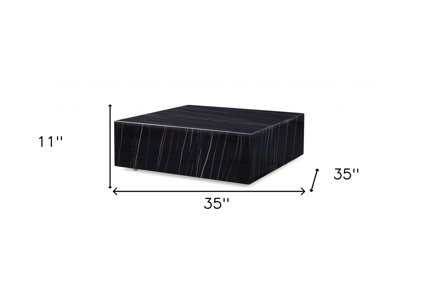 35" Black Genuine Marble And Brass Square Coffee Table - Loft&Timber