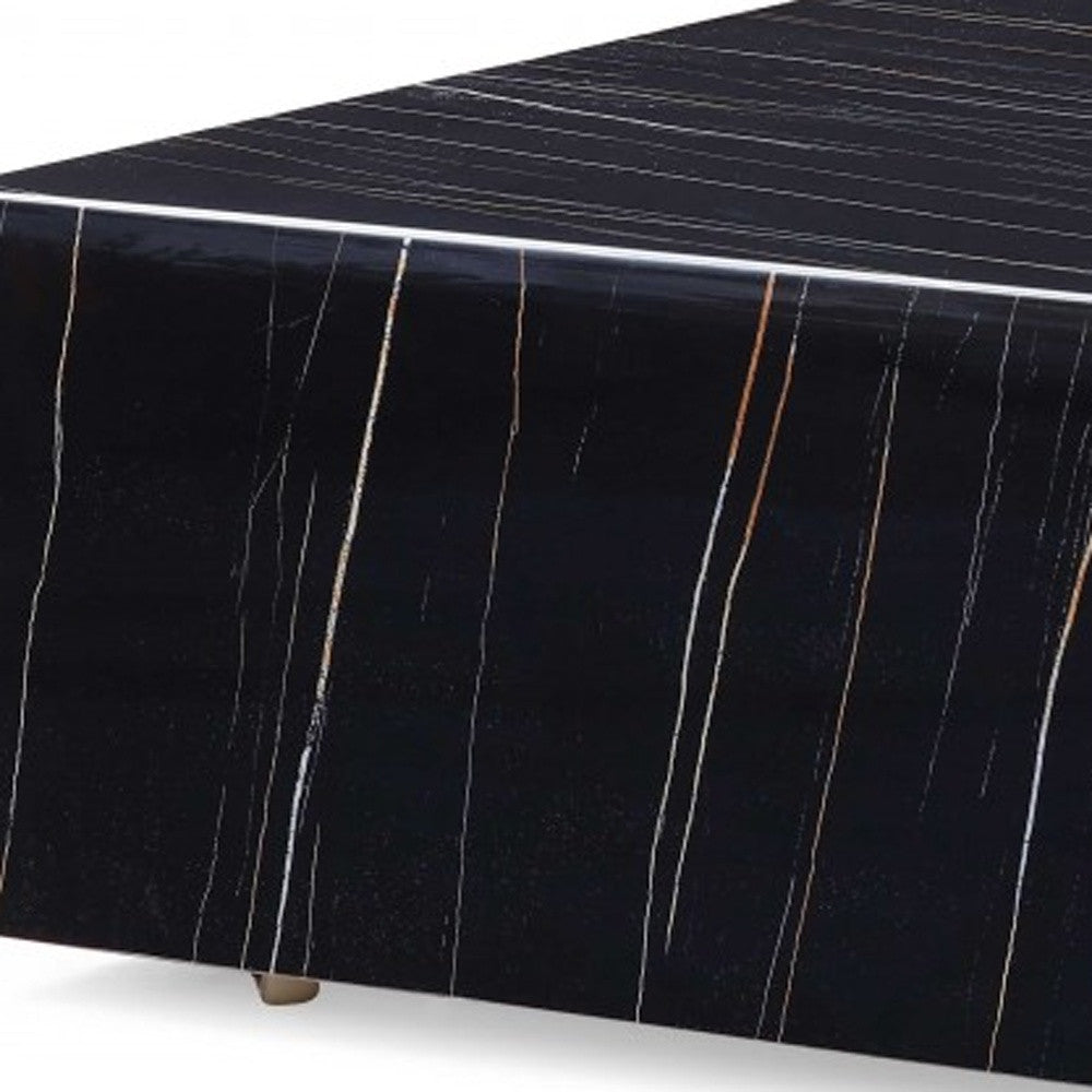 35" Black Genuine Marble And Brass Square Coffee Table - Loft&Timber