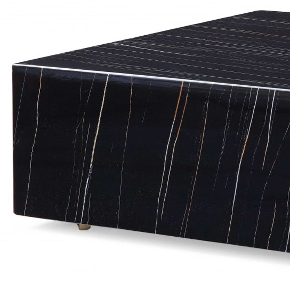 35" Black Genuine Marble And Brass Square Coffee Table - Loft&Timber