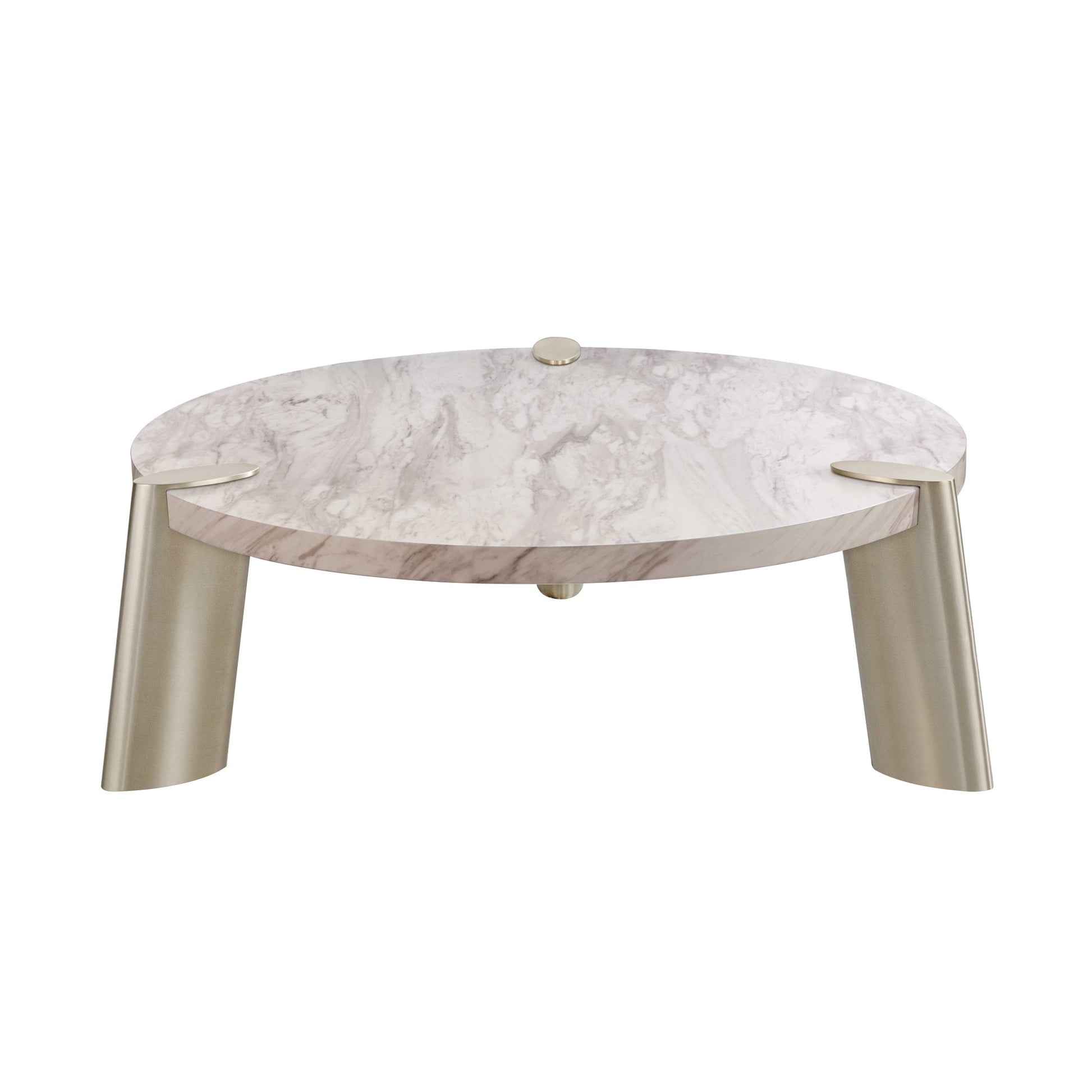 48" White and Silver Marble and Stainless Steel Round Coffee Table - Loft&Timber