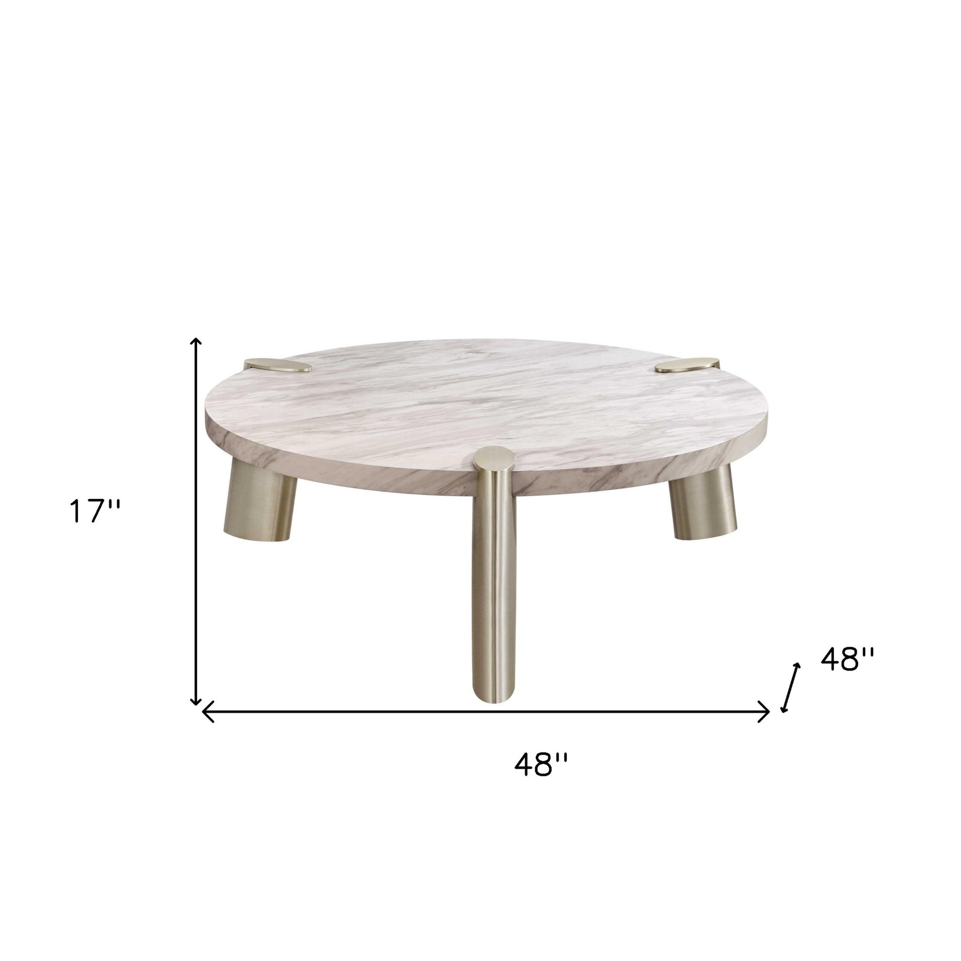 48" White and Silver Marble and Stainless Steel Round Coffee Table - Loft&Timber