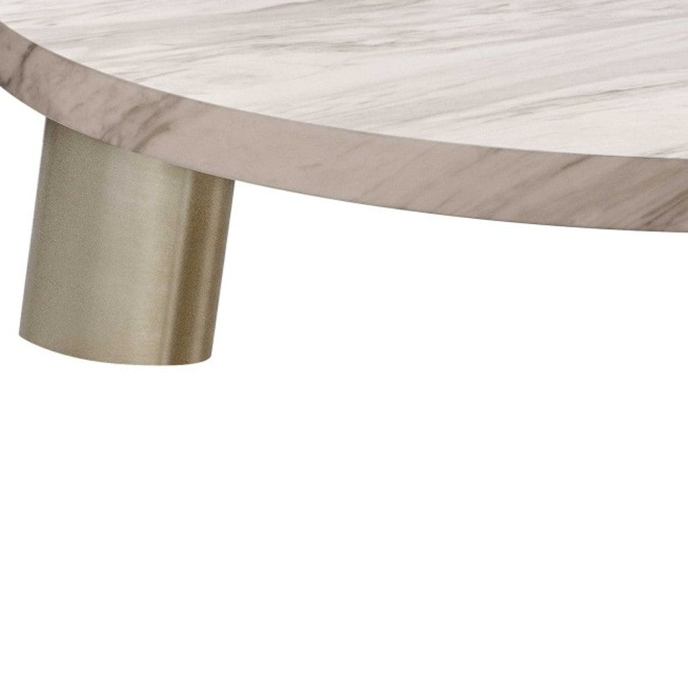 48" White and Silver Marble and Stainless Steel Round Coffee Table - Loft&Timber