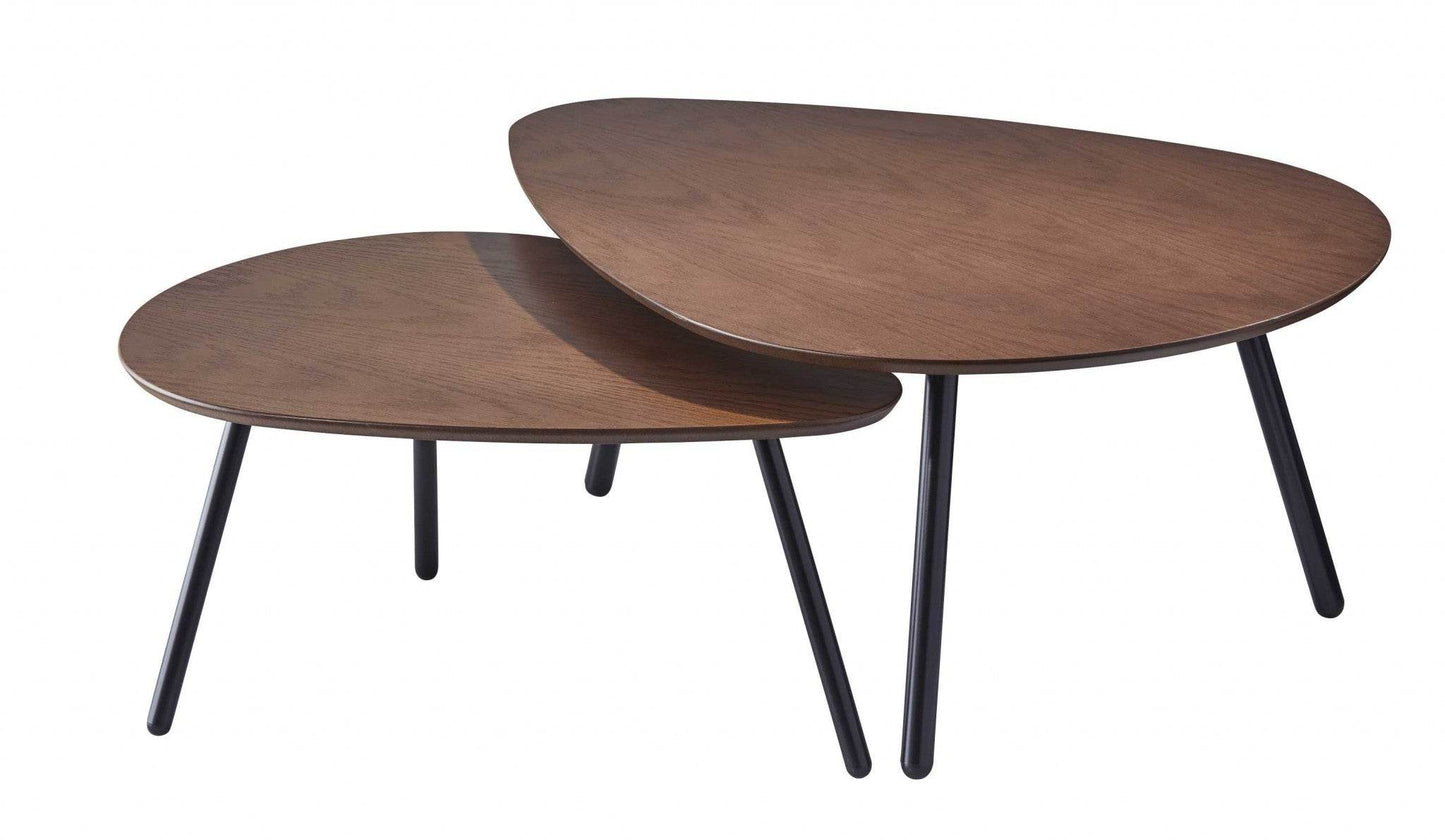 Set of Two Brown And Black Wood And Metal Oval Nested Tables - Loft&Timber