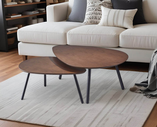 Set of Two Brown And Black Wood And Metal Oval Nested Tables - Loft&Timber
