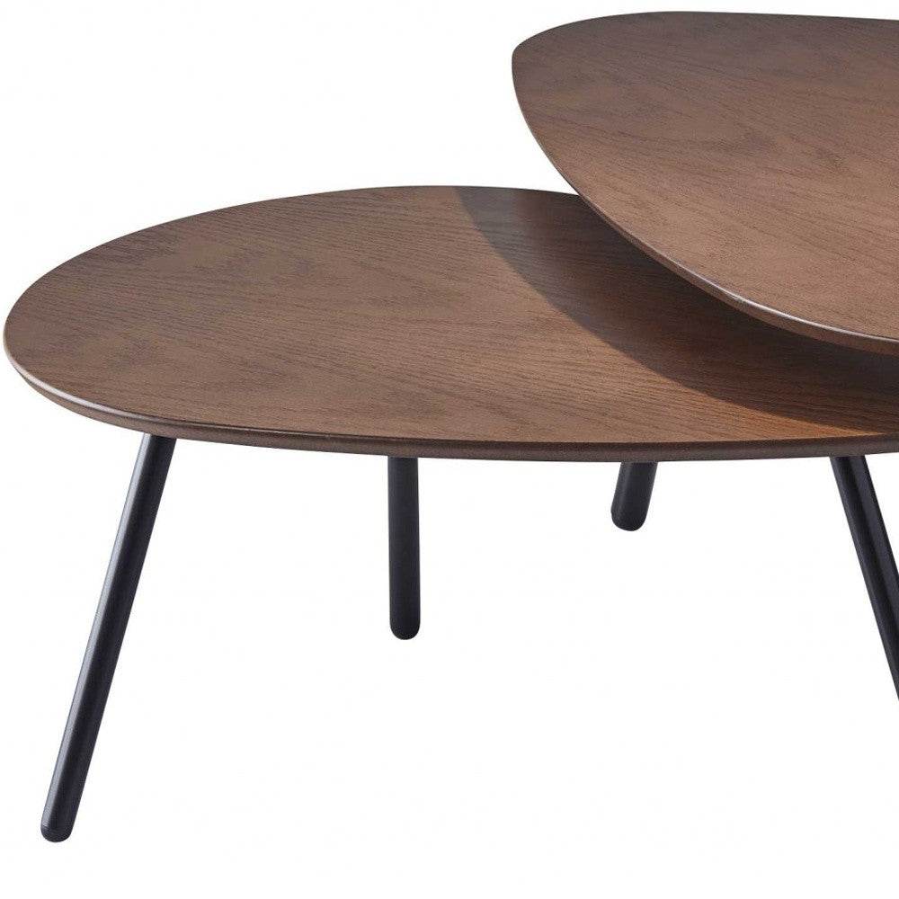 Set of Two Brown And Black Wood And Metal Oval Nested Tables - Loft&Timber