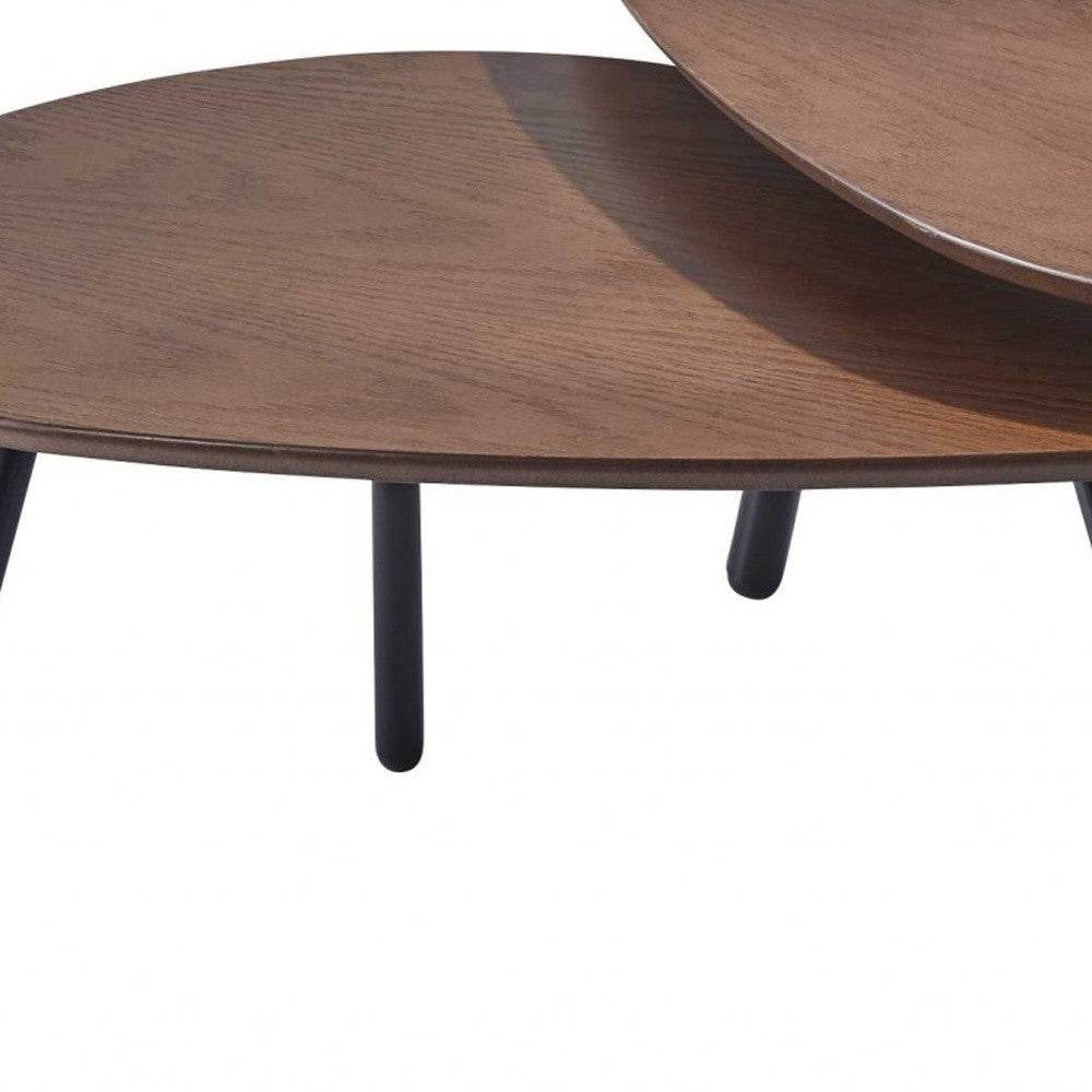 Set of Two Brown And Black Wood And Metal Oval Nested Tables - Loft&Timber