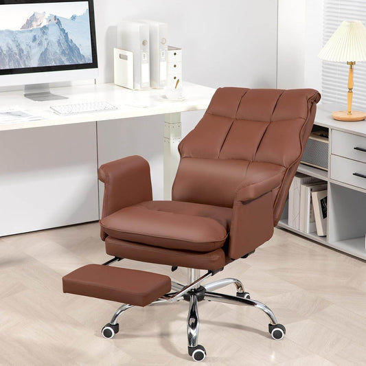 Executive Office Chair, PU Leather Ergonomic Chair with Footrest in Brown - Loft&Timber