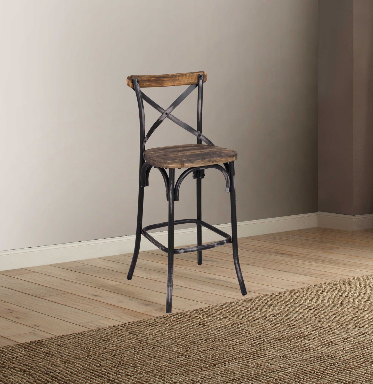 22" Brown And Black Iron Bar Chair - Loft&Timber