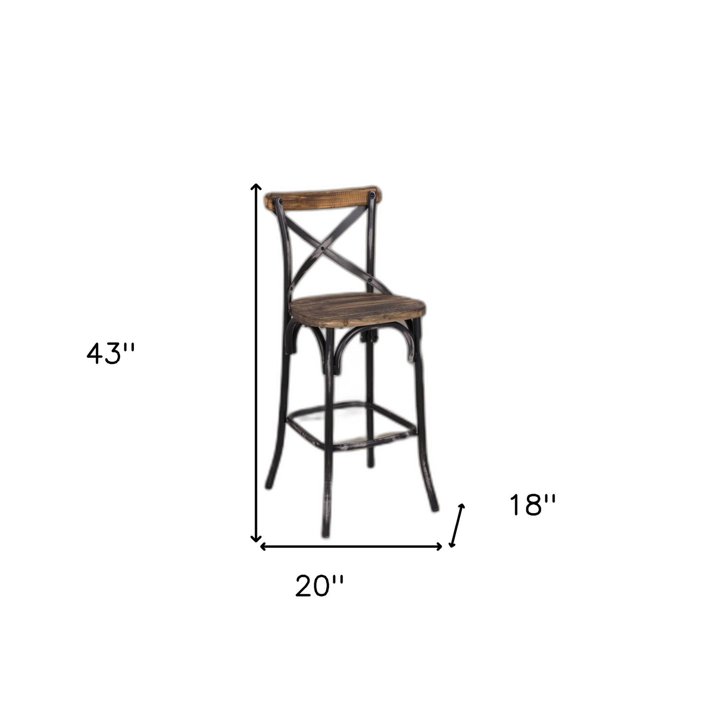 22" Brown And Black Iron Bar Chair - Loft&Timber