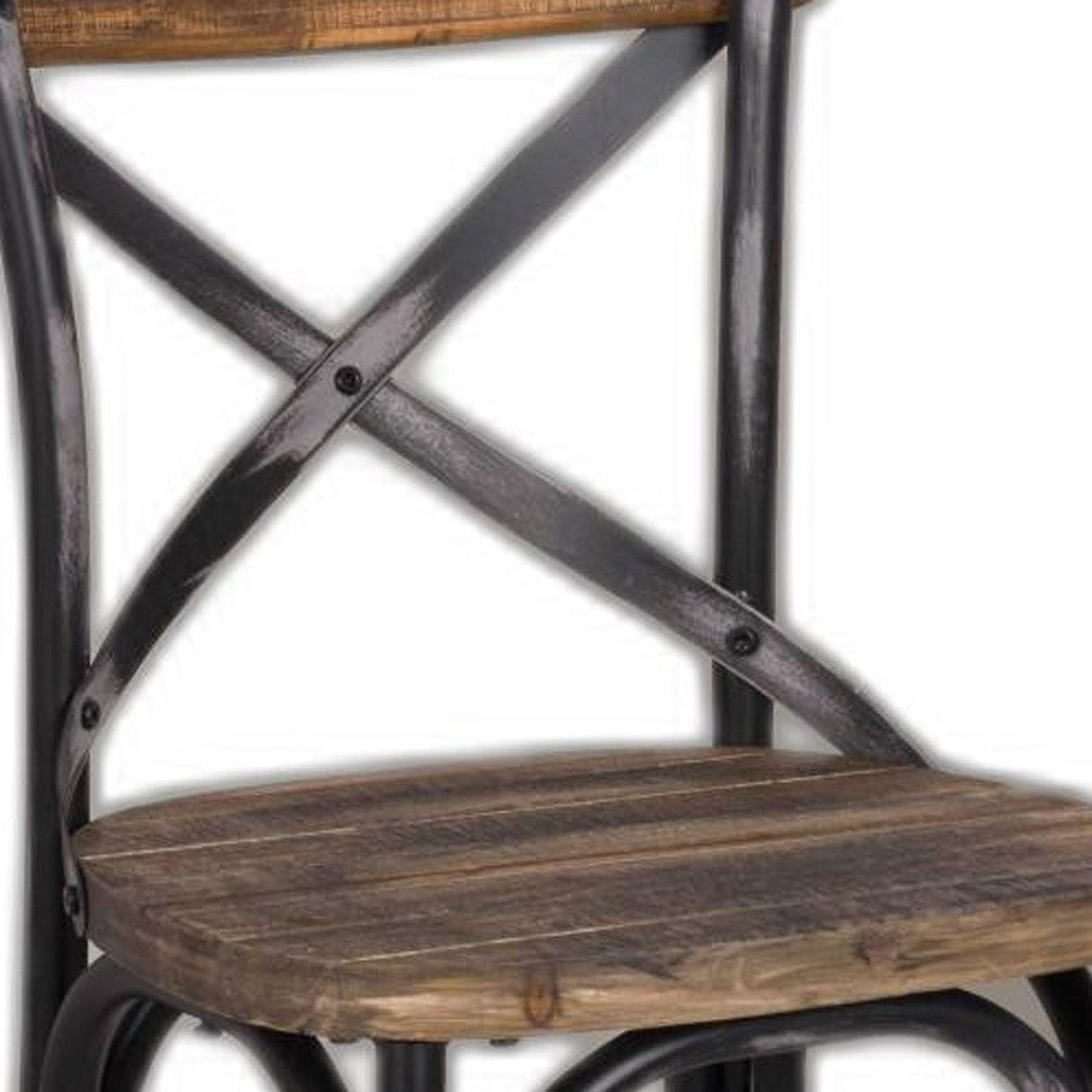 22" Brown And Black Iron Bar Chair - Loft&Timber