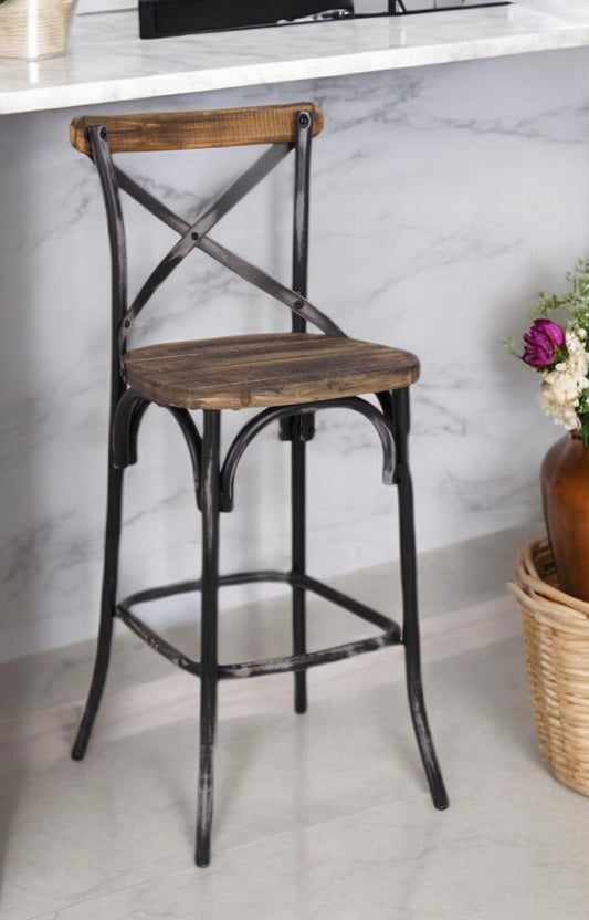 22" Brown And Black Iron Bar Chair - Loft&Timber