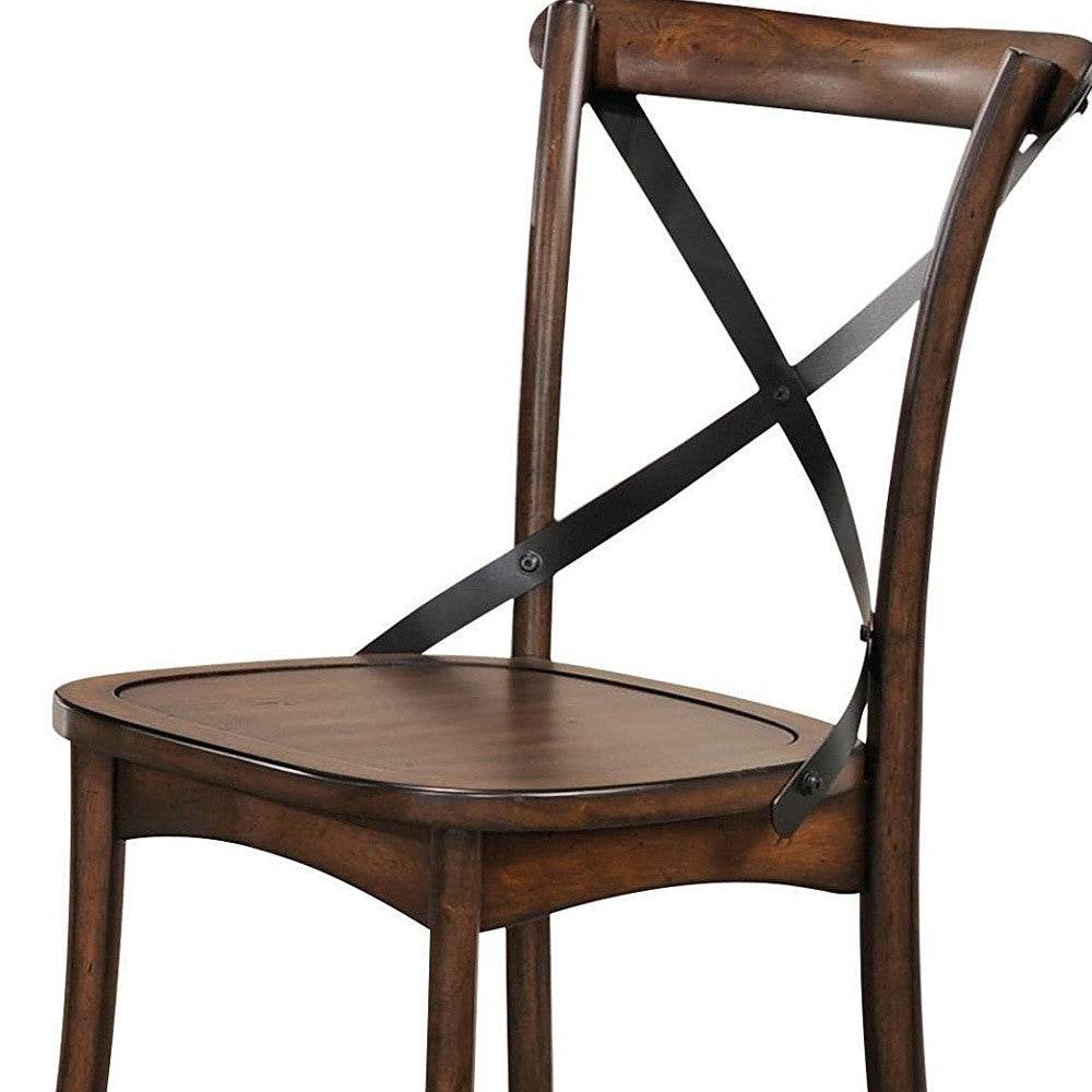 Set of Two Brown Cross Back Dining Side Chairs - Loft&Timber