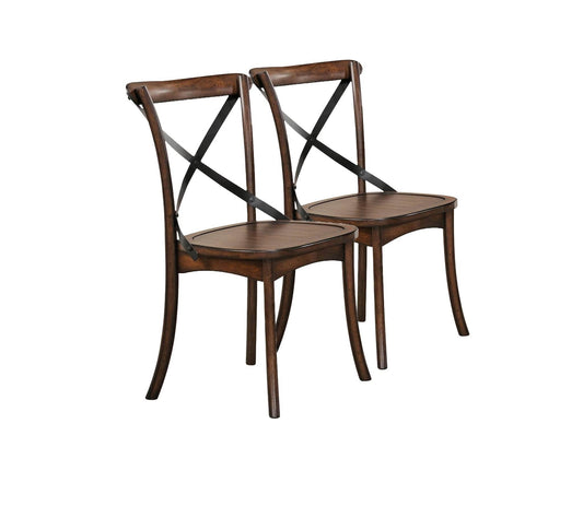 Set of Two Brown Cross Back Dining Side Chairs - Loft&Timber
