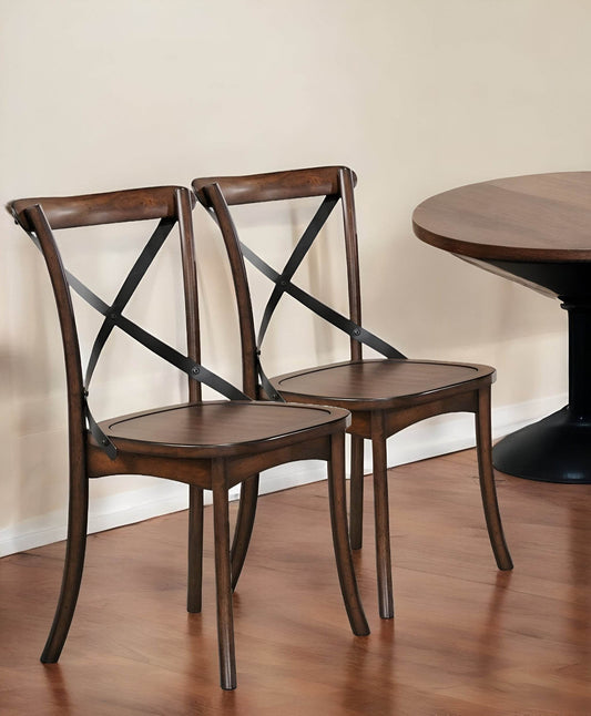 Set of Two Brown Cross Back Dining Side Chairs - Loft&Timber