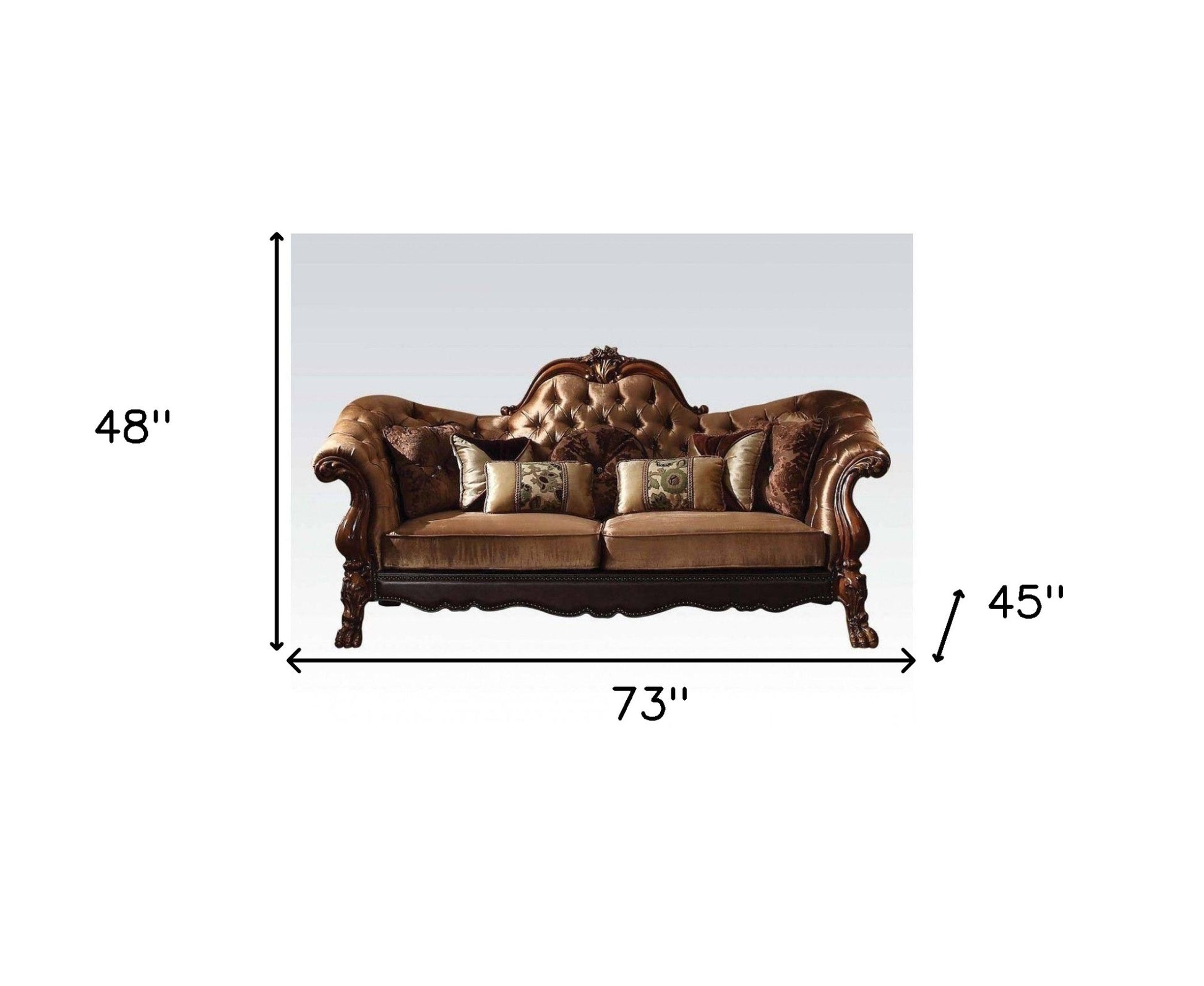 73" Dark Brown And Brown Velvet Loveseat and Toss Pillows - Loft&Timber