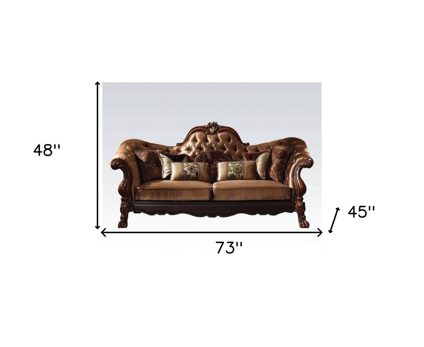 73" Dark Brown And Brown Velvet Loveseat and Toss Pillows - Loft&Timber