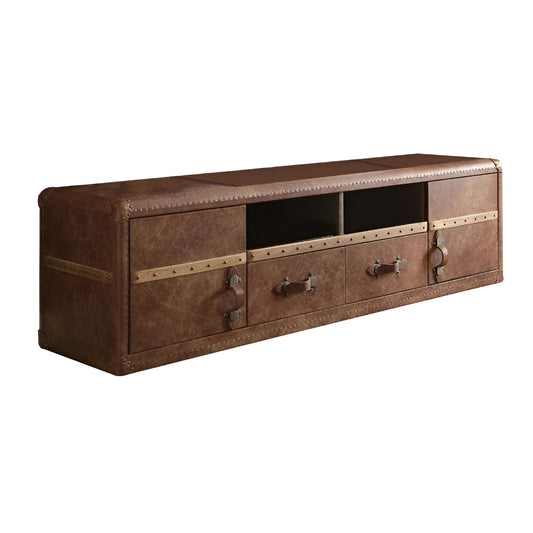 80" Brown Leather Enclosed and Open Storage TV Stand-1