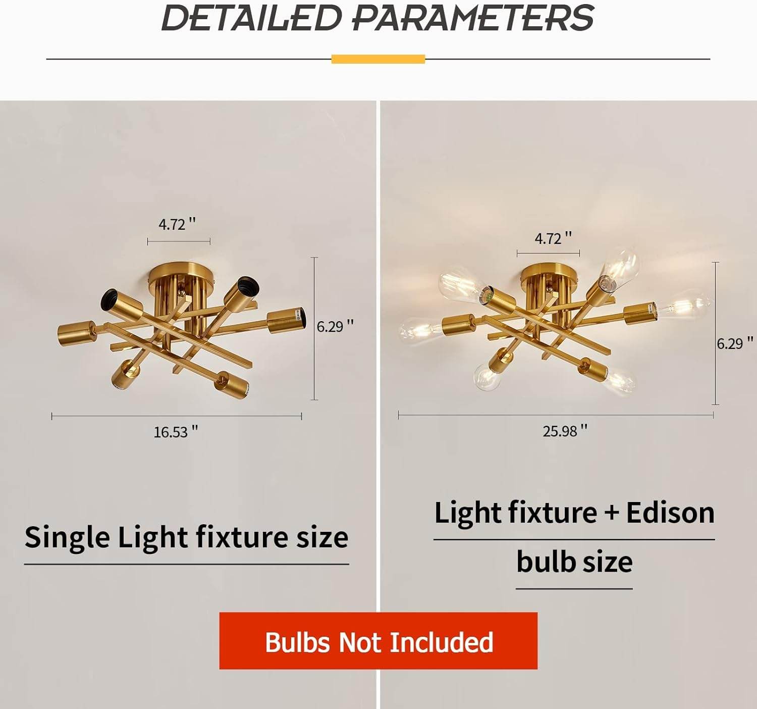 6-Light Gold Sputnik Chandelier Semi Flush Modern - Loft&Timber