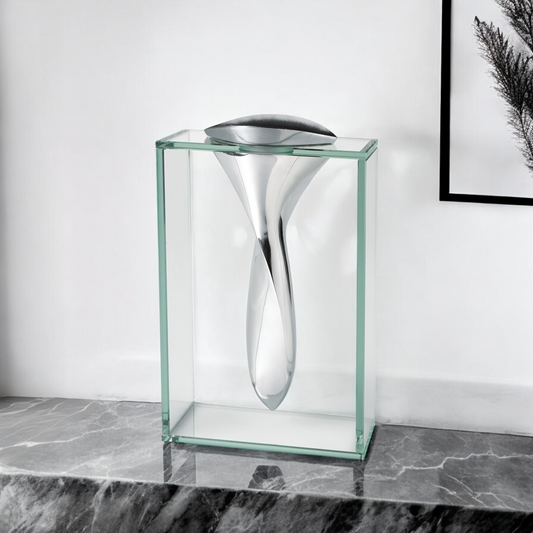 14" Clear Cylinder Aluminum And Crystal Glass Table Vase - Loft&Timber