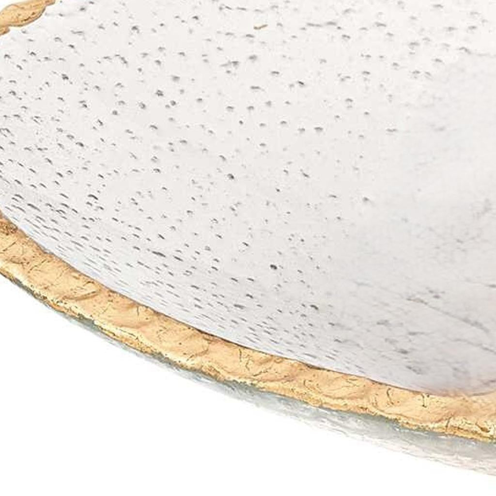 8" Clear And Gold Glass Scalloped Edge Oval Serving Bowl - Loft&Timber