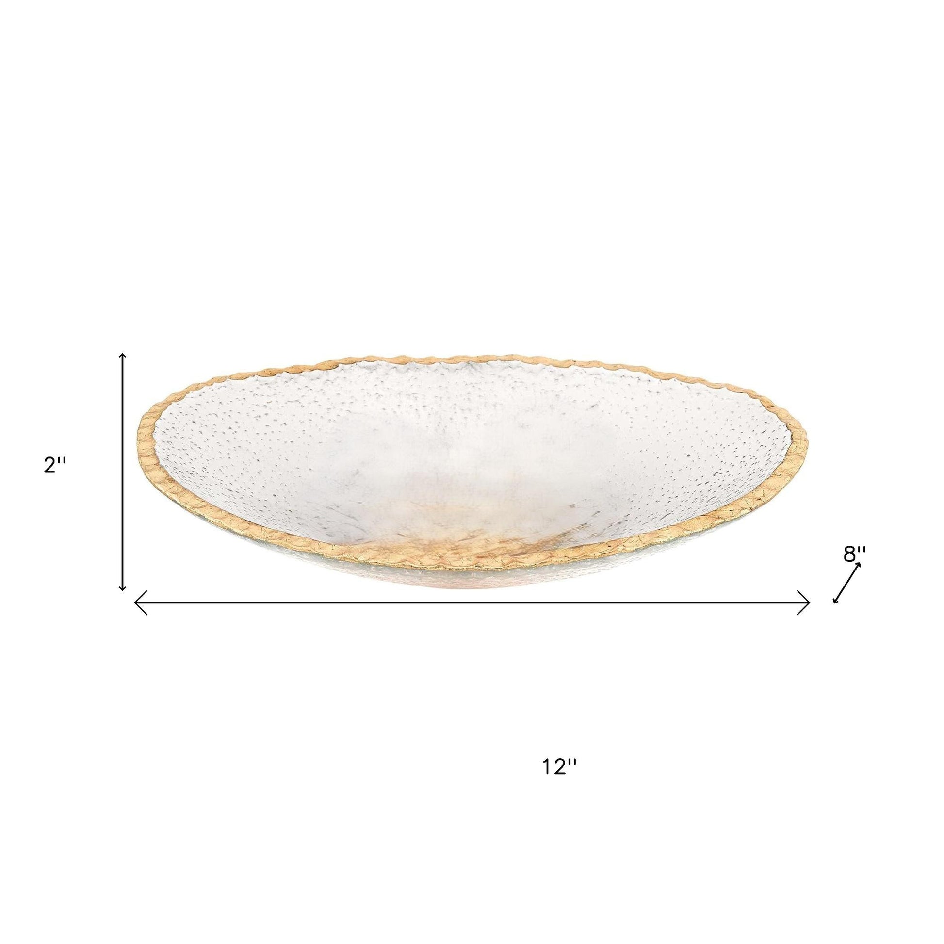 8" Clear And Gold Glass Scalloped Edge Oval Serving Bowl - Loft&Timber